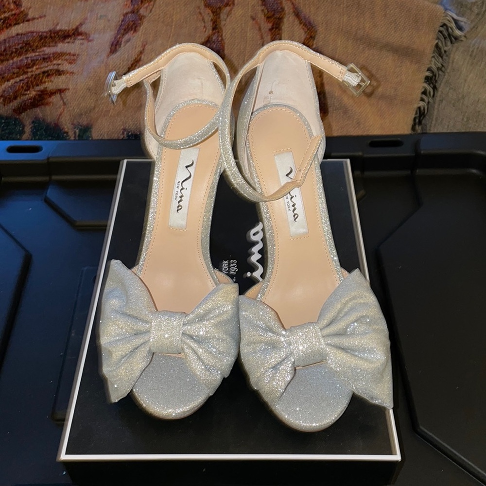 Nina Shoes Silver Glitter Heels